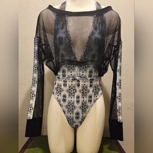 NWOT Buddaful Designs FreQ Mesh Crop Top - White Ombre